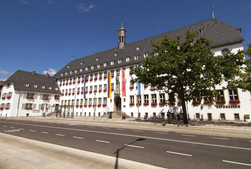 Das Foto zeigt das Rathaus in Rüsselsheim.