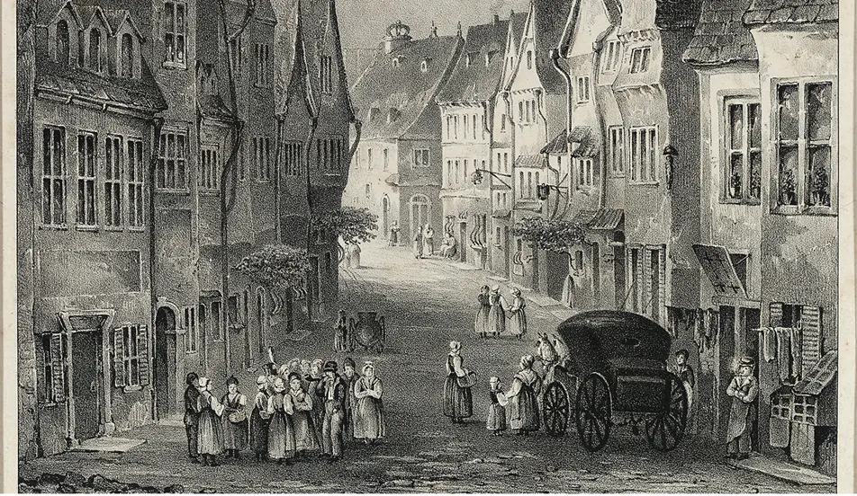 Bild von einer alten Zeichnung der Stadt Bingen